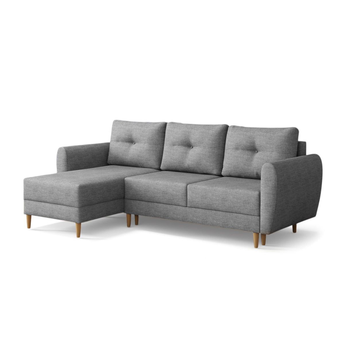 Canapé d'angle convertible Harmi Quartz Cendré (SAWANA 32), version gauche, tressage Sawana