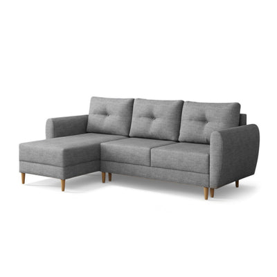 Canapé d'angle convertible Harmi Quartz Cendré (SAWANA 32), version gauche, tressage Sawana
