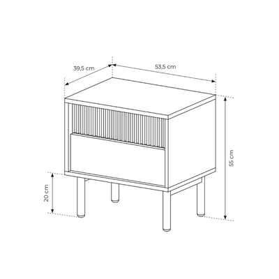 Viola Bedside Table with 2 Drawers 54x55 cm, Scandinavian Style – dimensions drawing