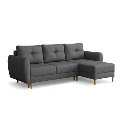 Canapé d'angle matelassé Harmi 235 cm Ardoise Encre (SAWANA 06), version droite, sur pieds en bois