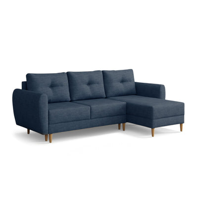 Canapé d'angle matelassé Harmi 235 cm Bleu Marine Orage (SAWANA 20), version droite, sur pieds en bois