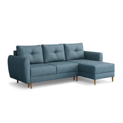 Canapé d'angle matelassé Harmi 235 cm Rocher Bleu Marine (SAWANA 33), version droite, sur pieds en bois