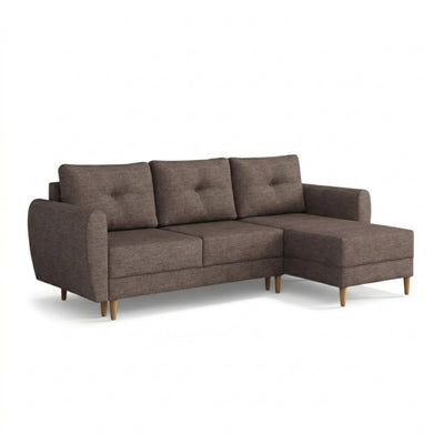 Canapé d'angle matelassé Harmi 235 cm Taupe Sable (SAWANA 12), version droite, sur pieds en bois