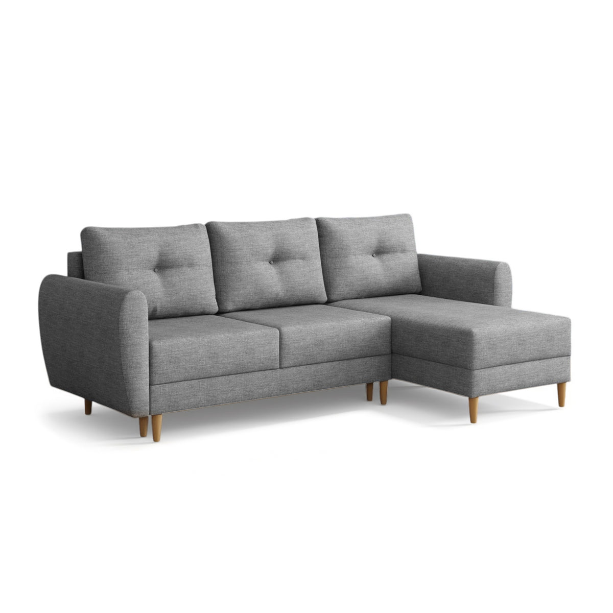 Canapé d'angle matelassé Harmi 235 cm Quartz Cendré (SAWANA 32), version droite, sur pieds en bois