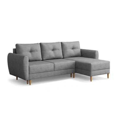 Canapé d'angle matelassé Harmi 235 cm Quartz Cendré (SAWANA 32), version droite, sur pieds en bois