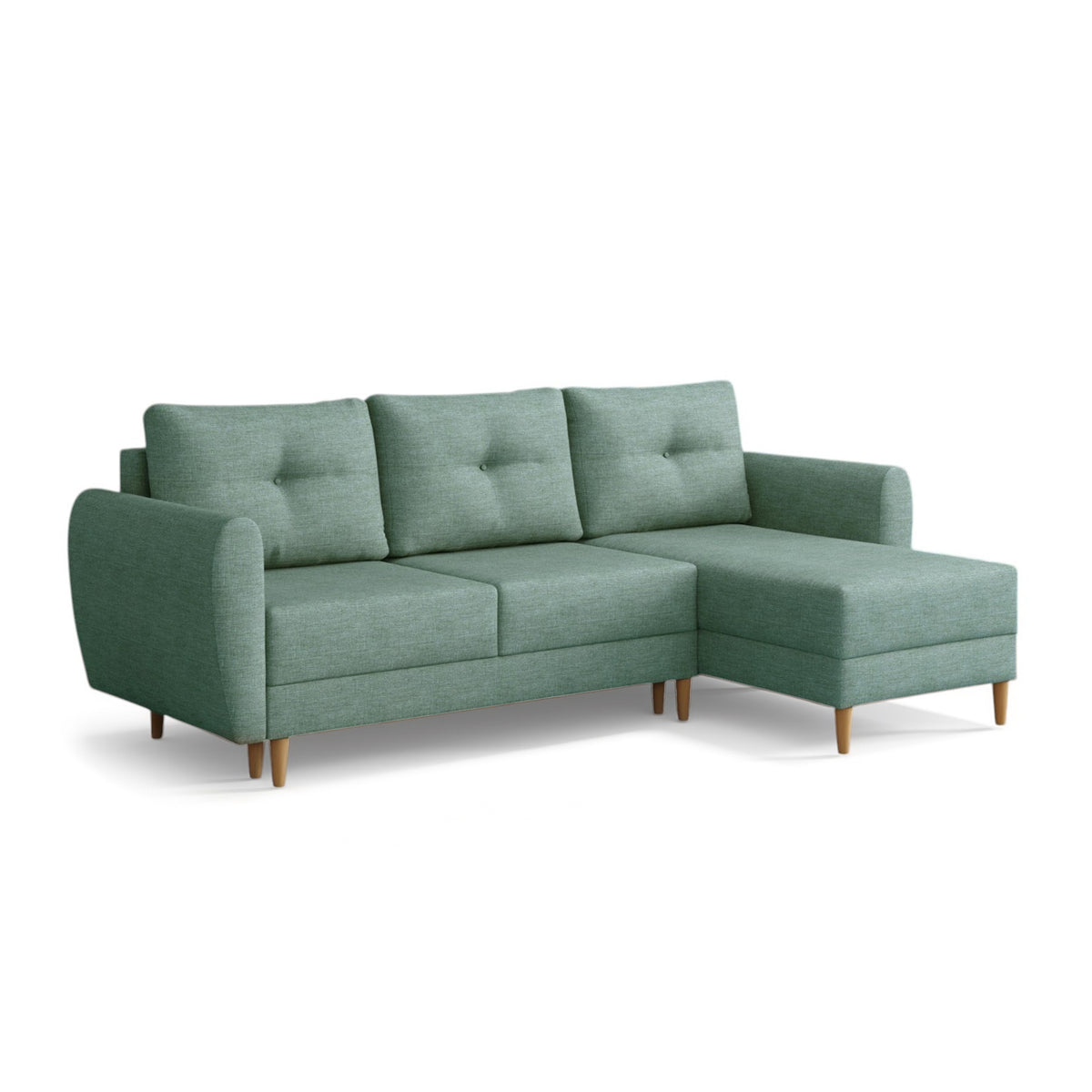 Canapé d'angle matelassé Harmi 235 cm Béton Argenté (SAWANA 29), version droite, sur pieds en bois