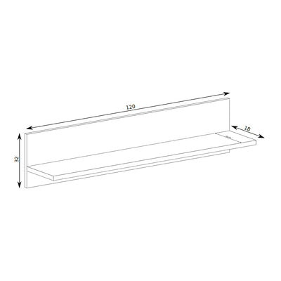 Étagère murale Korin 120x32 – schéma avec largeur, hauteur et profondeur