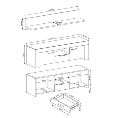 Zestaw RTV z półką 155x50+155x20 w stylu nowoczesnym – model Gorky – zdjęcie 8