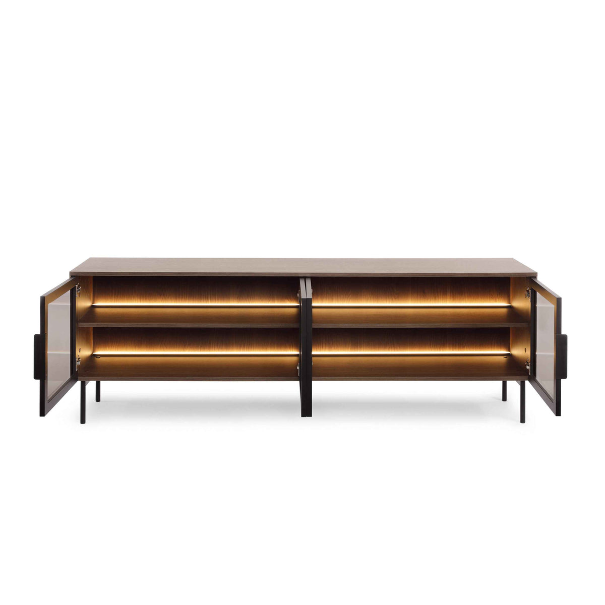 Szafka RTV Lummer 181x62 w stylu nowoczesnym – z otwartymi frontami