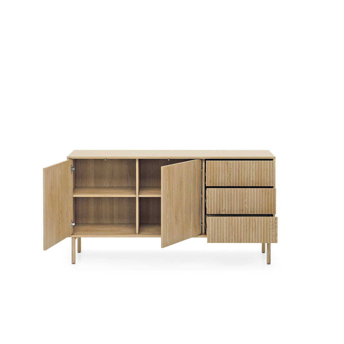 Komoda Viola 2-drzwiowa 154x80 z 3 szufladami w stylu japandi – z otwartymi frontami