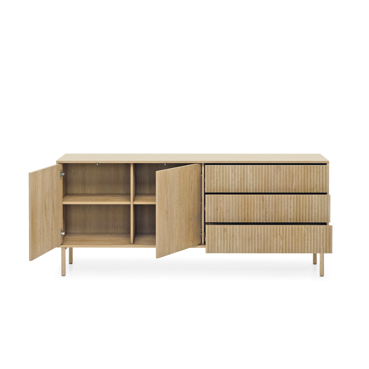Komoda Viola 2-drzwiowa z 3 szufladami 187x80 w stylu japandi – z otwartymi frontami