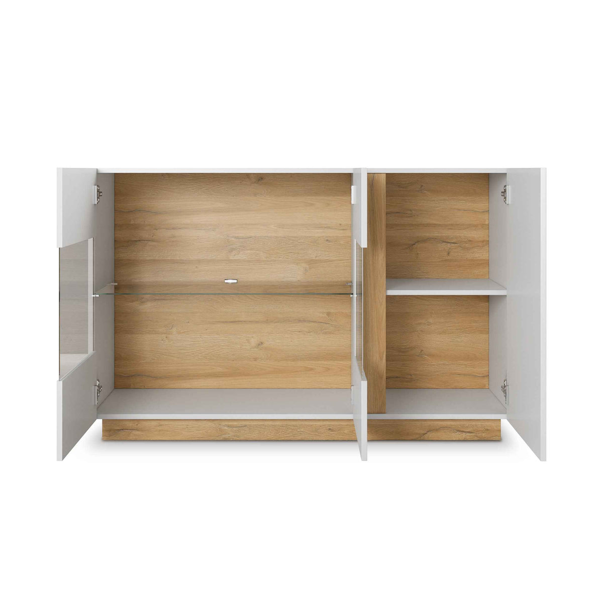 Komoda Armelia z witryną 138x91 w stylu nowoczesnym – z otwartymi frontami