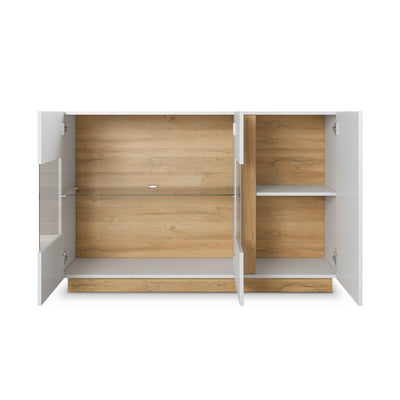Komoda Armelia z witryną 138x91 w stylu nowoczesnym – z otwartymi frontami