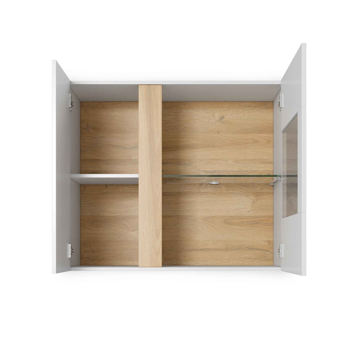 Witryna Armelia wisząca przeszklona 97x83 cm w stylu minimalistycznym – z otwartymi frontami