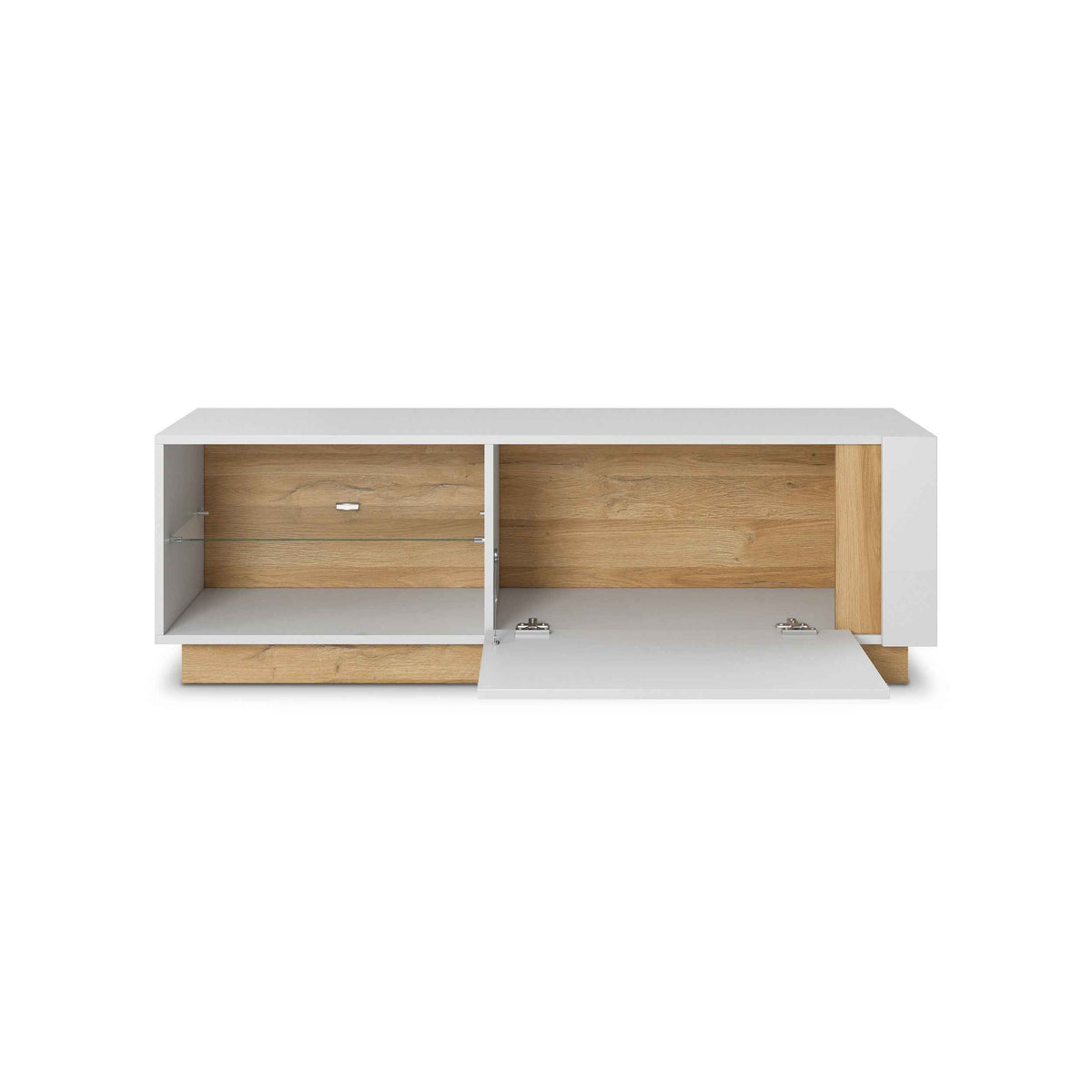 Szafka RTV Armelia 138x46 w stylu glamour – z otwartymi frontami
