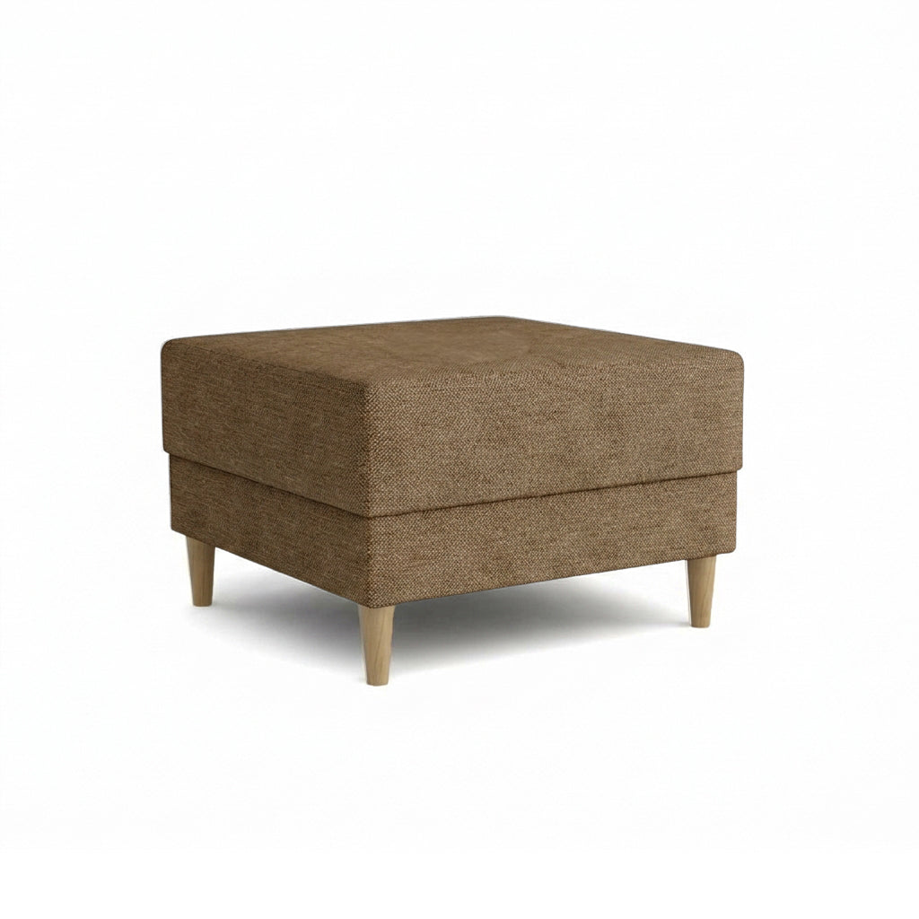 Pouf Harmi 66x66 Schiste Café (SAWANA 03) – pouf rembourré en tissu tressé, sur pieds en hêtre