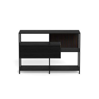 Étagère basse Skeleto 114 x 78, mélamine noire – vue de face, étagère noire pour salon de style loft