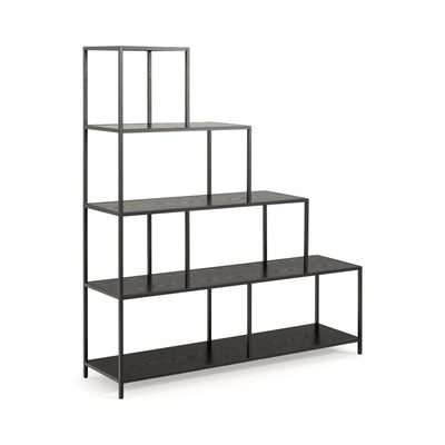 Étagère Skeleto 135x150 Mélamine Noire, vue en angle – étagère noire en escalier de style industriel