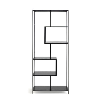 Étagère Skeleto 77 x 185, mélamine noire, vue de face – étagères couleur frêne noir