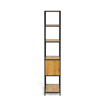 Étagère Skeleto 77 x 185 « Chêne sauvage » – vue de profil des étagères au décor chêne et du cadre en acier