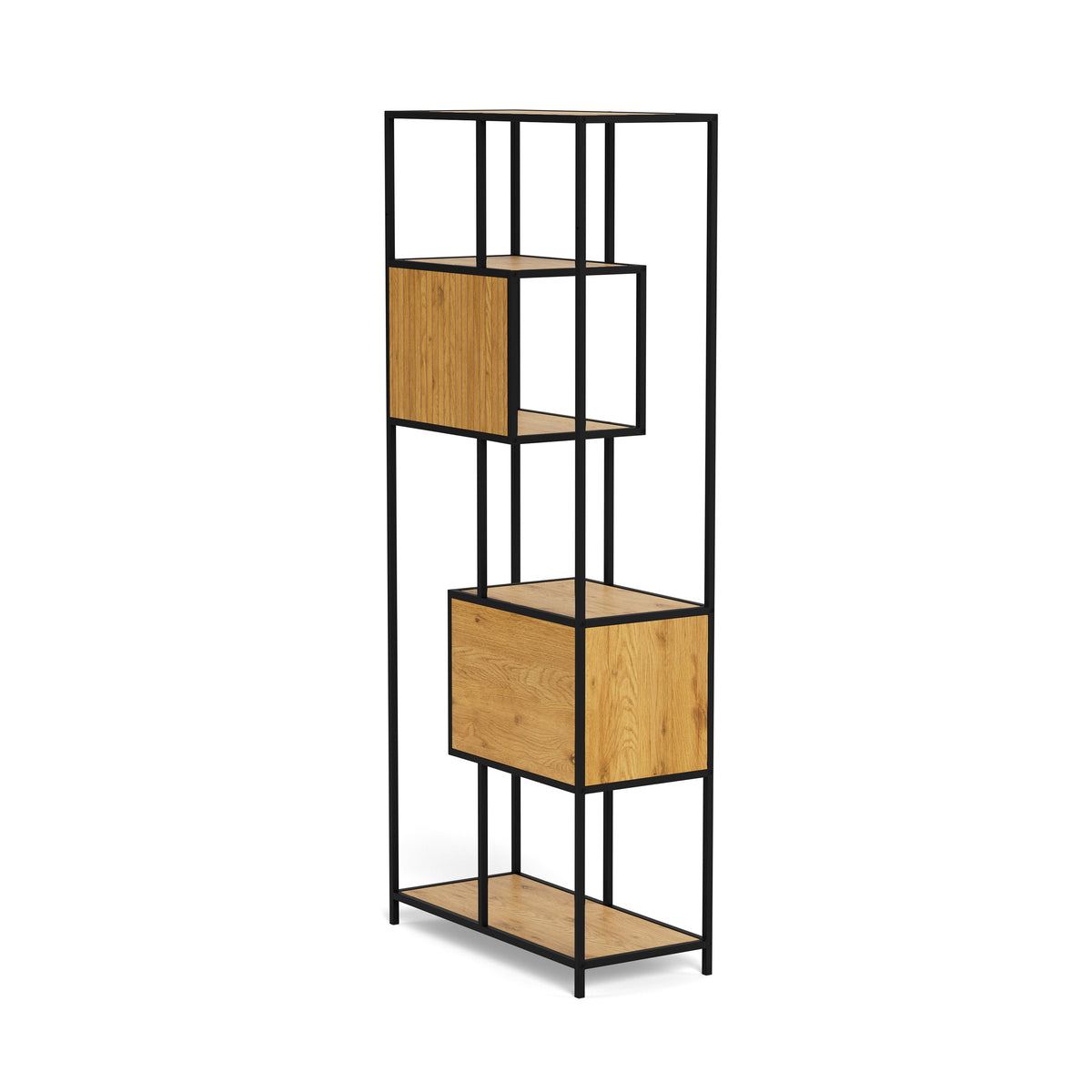 Étagère Skeleto 77 x 185, chêne sauvage – vue arrière en angle, étagère de salon avec structure en acier