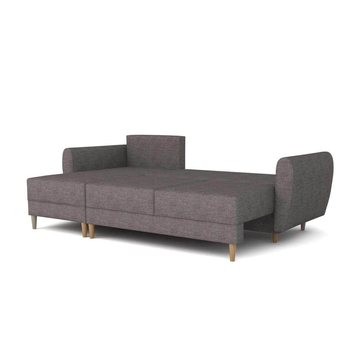 Canapé d'angle convertible Harmi Brume Argentée (SAWANA 05) une fois déplié – surface de couchage 200 × 130 cm, mécanisme DL