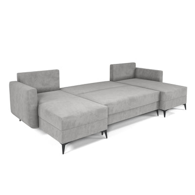 Canapé d'angle en U Forra Gris Acier (MANILA 16) déplié – surface de couchage 270 × 130 cm, mécanisme DL