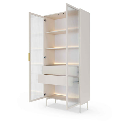 Lummer Glass Display Cabinet 91x195 cm, Modern Style – with doors open