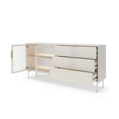 Lummer Sideboard with Doors and Drawers 181x83, Modern Style – with doors open