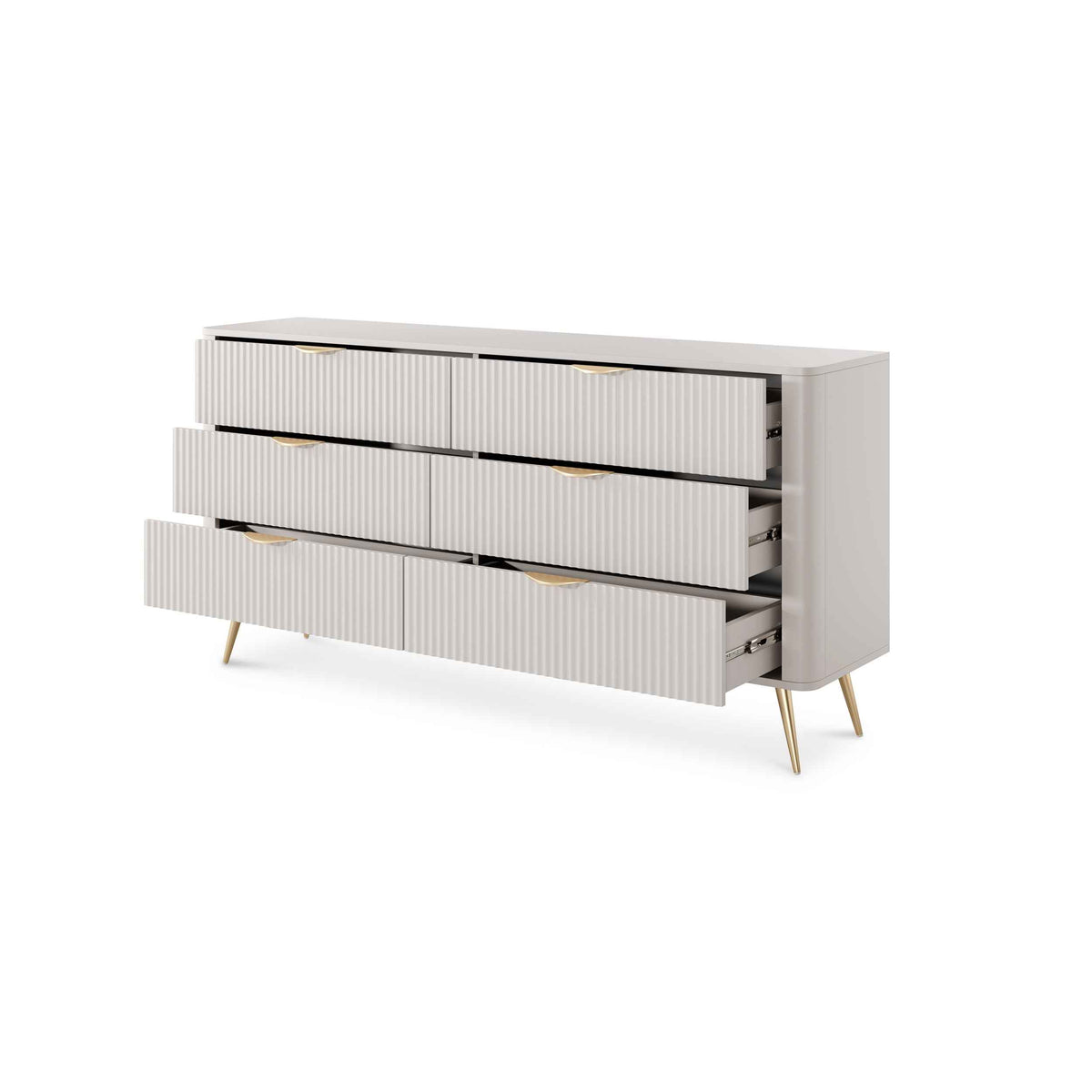 Komoda Laanti 163x81 z 6 szufladami w stylu eleganckim – z otwartymi frontami