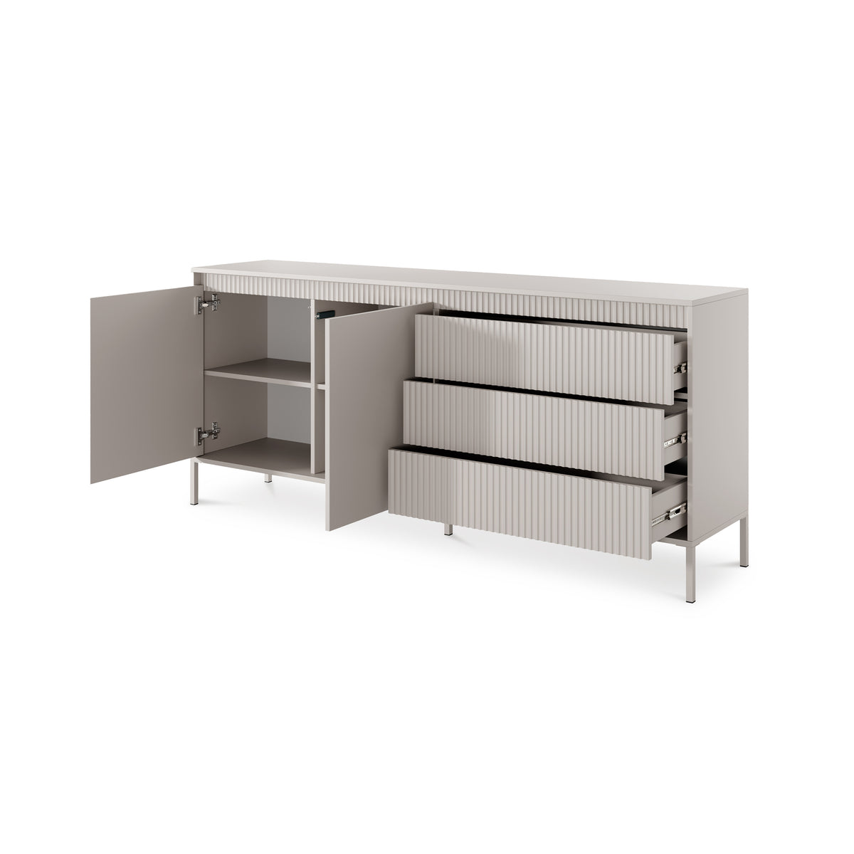 Komoda Senra z drzwiami i szufladami 187x81 w stylu japandi – z otwartymi frontami