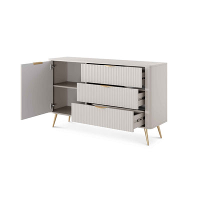 Komoda Laanti 138x81 z szufladami i drzwiami w stylu eleganckim – z otwartymi frontami