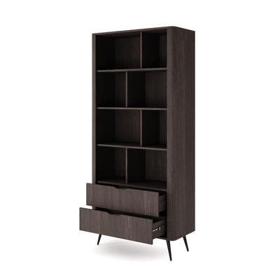 Regał Velia 88x194 z otwartymi półkami i szufladami w stylu soft loft – z otwartymi frontami