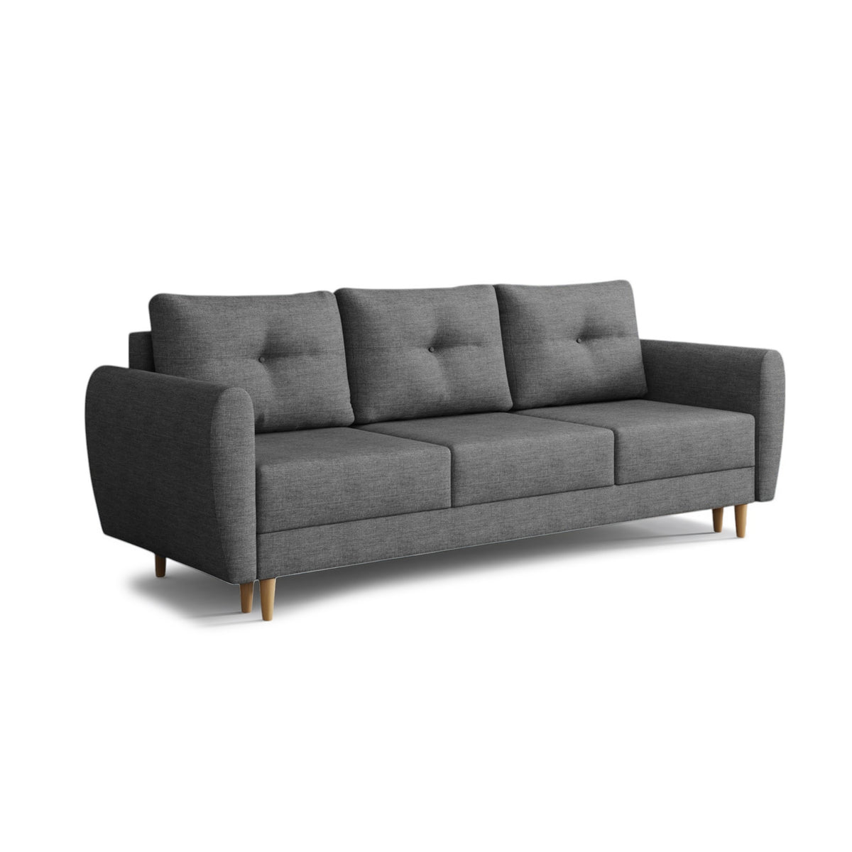 Canapé Harmi 235 cm Schiste Encre (SAWANA 06) – canapé trois places avec coffre de rangement pour la literie, sur pieds en hêtre
