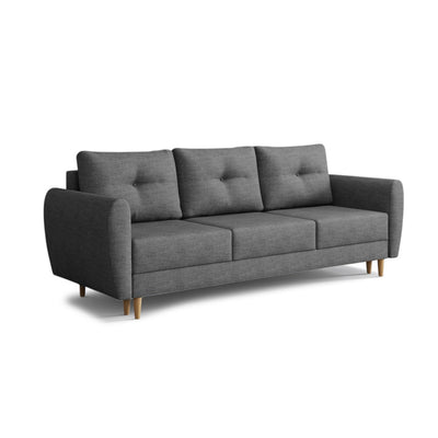 Canapé Harmi 235 cm Schiste Encre (SAWANA 06) – canapé trois places avec coffre de rangement pour la literie, sur pieds en hêtre