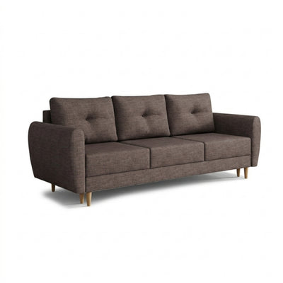 Canapé Harmi 235 cm Taupe Sable (SAWANA 12) – canapé trois places avec coffre de rangement pour la literie, sur pieds en hêtre