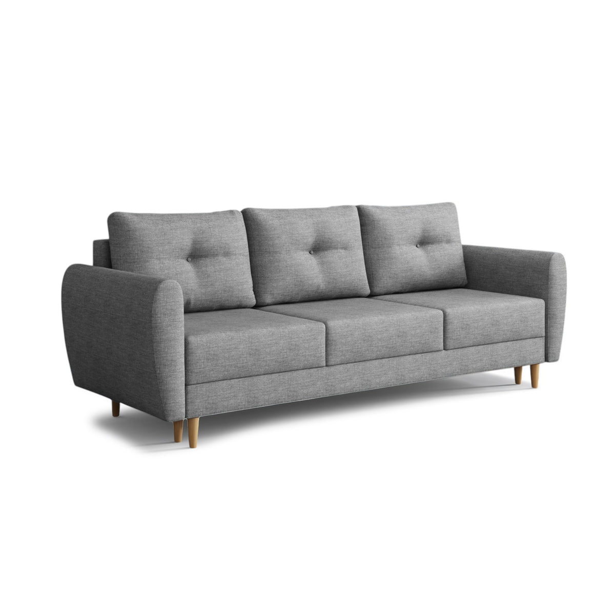 Canapé Harmi 235 cm Quartz Cendré (SAWANA 32) – canapé trois places avec coffre de rangement pour la literie, sur pieds en hêtre