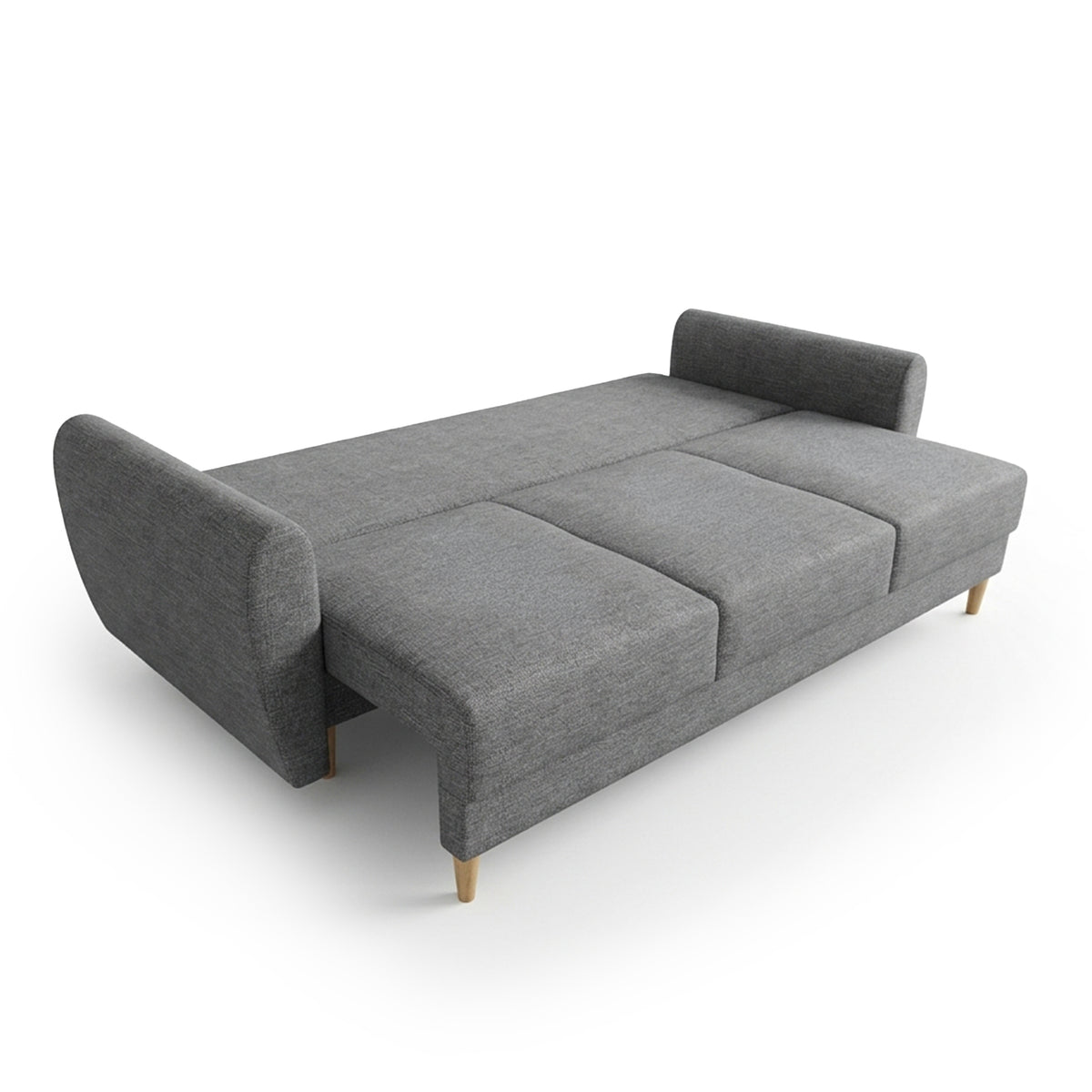 Canapé Harmi 235 cm Brume Argentée (SAWANA 05) une fois déplié – surface de couchage 130 × 200 cm