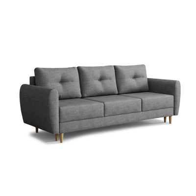 Canapé Harmi 235 cm Brume Argentée (SAWANA 05) – canapé avec fonction couchage et trois coussins matelassés, vue de trois quarts