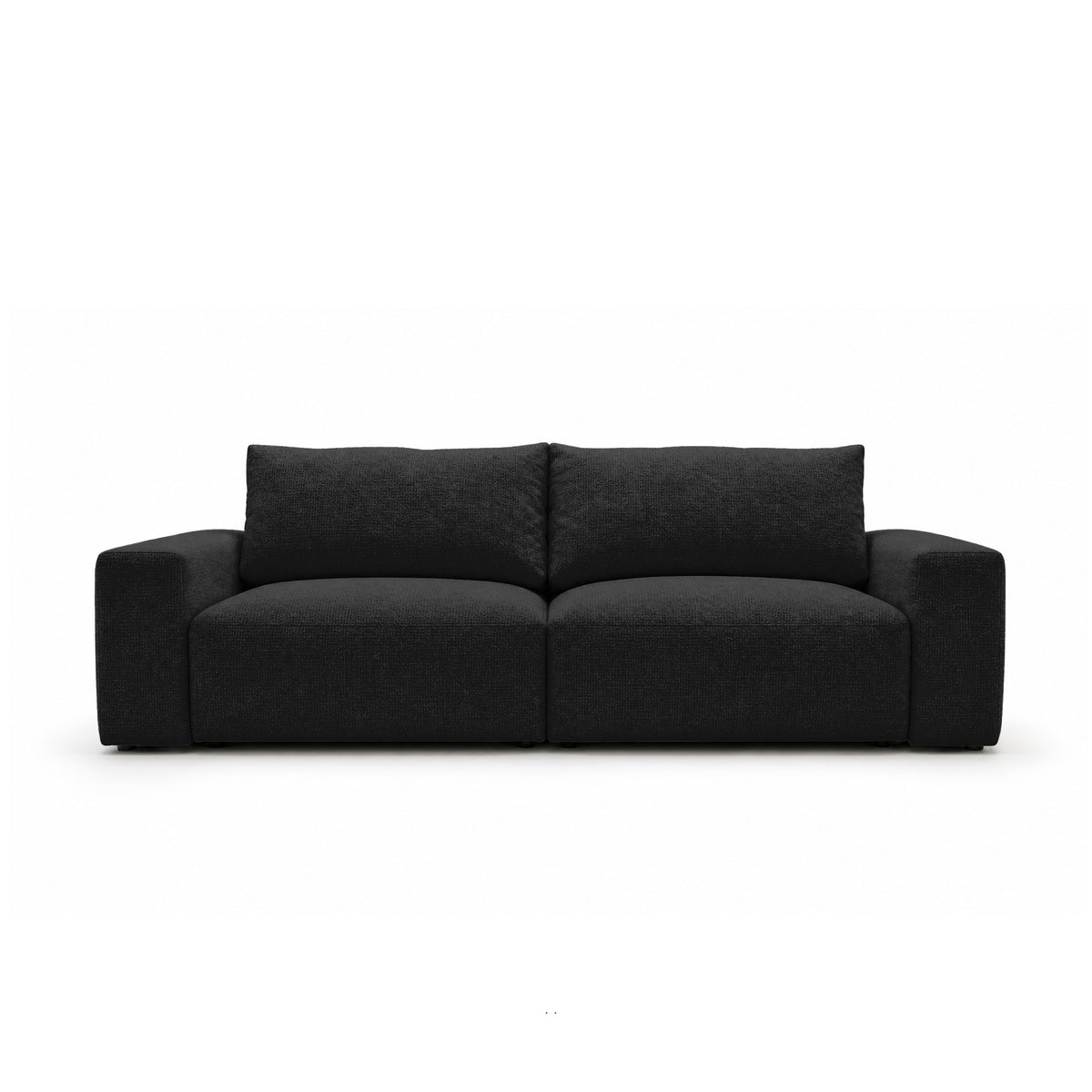 Canapé modulable Iskeli 260 cm Profondeur Corbeau (ARAGON 99), vue de face – canapé avec coffre de rangement pour la literie, en tissu Aragon