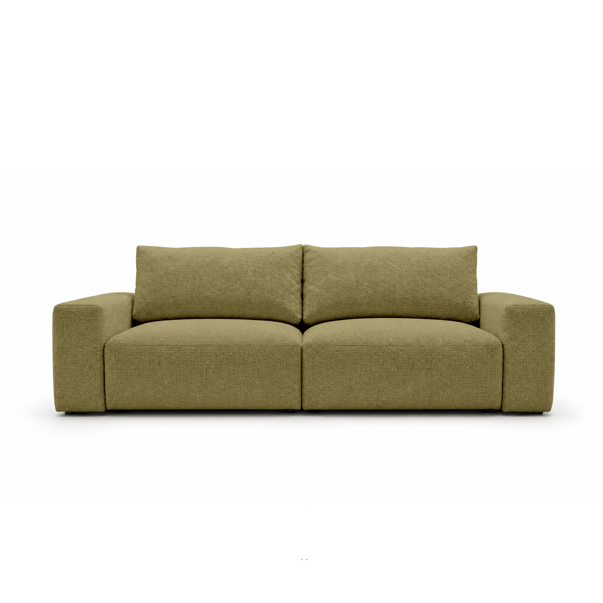 Canapé modulable Iskeli 260 cm Lin Doré (ARAGON 35), vue de face – canapé avec coffre de rangement pour la literie, en tissu Aragon