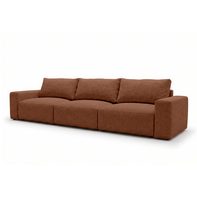 Canapé modulable Iskeli Plus 361 cm Cannelle Mat (ARAGON 56), vue de trois quarts – canapé avec fonction couchage en tissu Aragon
