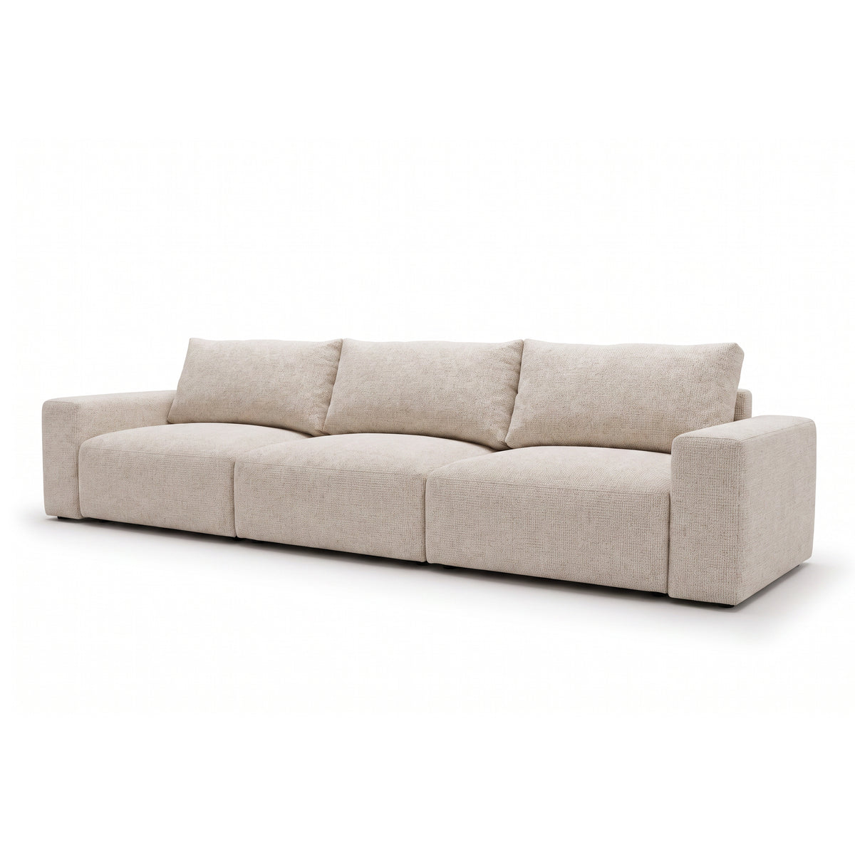 Canapé modulable Iskeli Plus 361 cm Taupe Crème (ARAGON 03), vue de trois quarts – grand canapé avec trois coussins de dossier