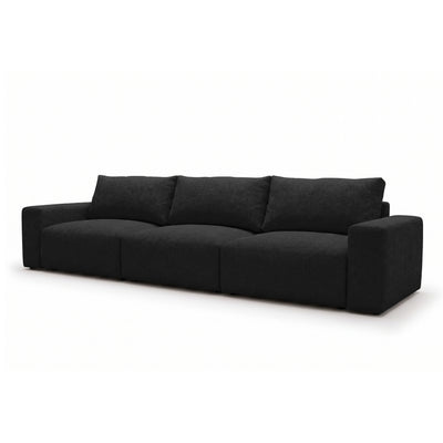 Canapé modulable Iskeli Plus 361 cm Profondeur Corbeau (ARAGON 99), vue de trois quarts – canapé avec fonction couchage en tissu Aragon