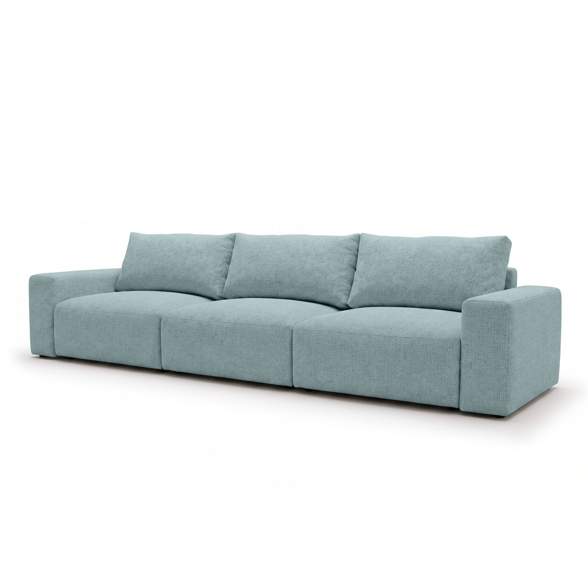 Canapé modulable Iskeli Plus 361 cm Lazur Glacé (ARAGON 70), vue de trois quarts – canapé avec fonction couchage en tissu Aragon