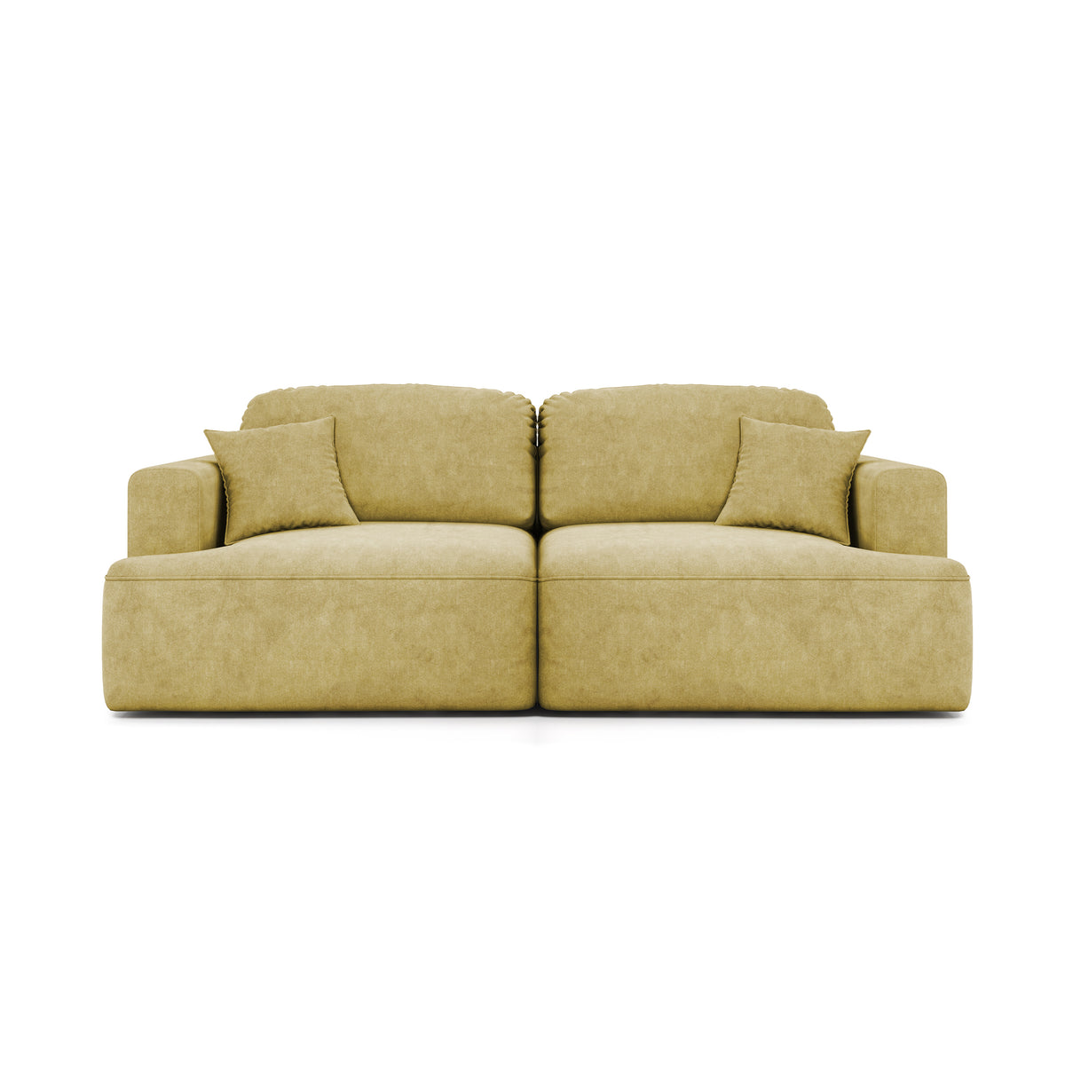 Canapé Senvali 241 cm Sépia Dorée (CLOUD 32) – canapé en velours avec fonction couchage et coussins décoratifs, vue de face