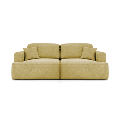 Canapé Senvali 241 cm Sépia Dorée (CLOUD 32) – canapé en velours avec fonction couchage et coussins décoratifs, vue de face