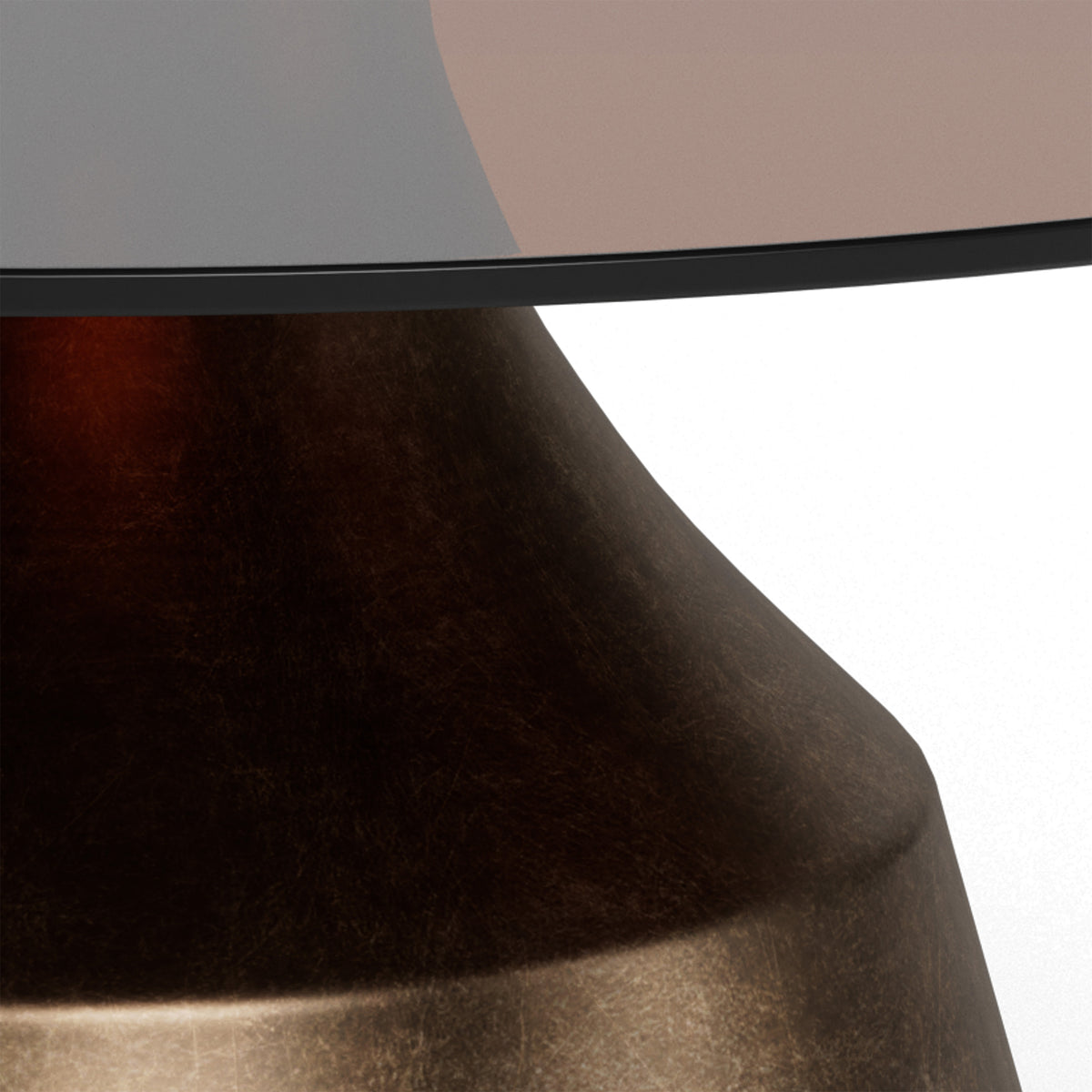 Table basse Fumor GOLD 70x42 – gros plan sur le verre trempé et l’acier brossé couleur bronze