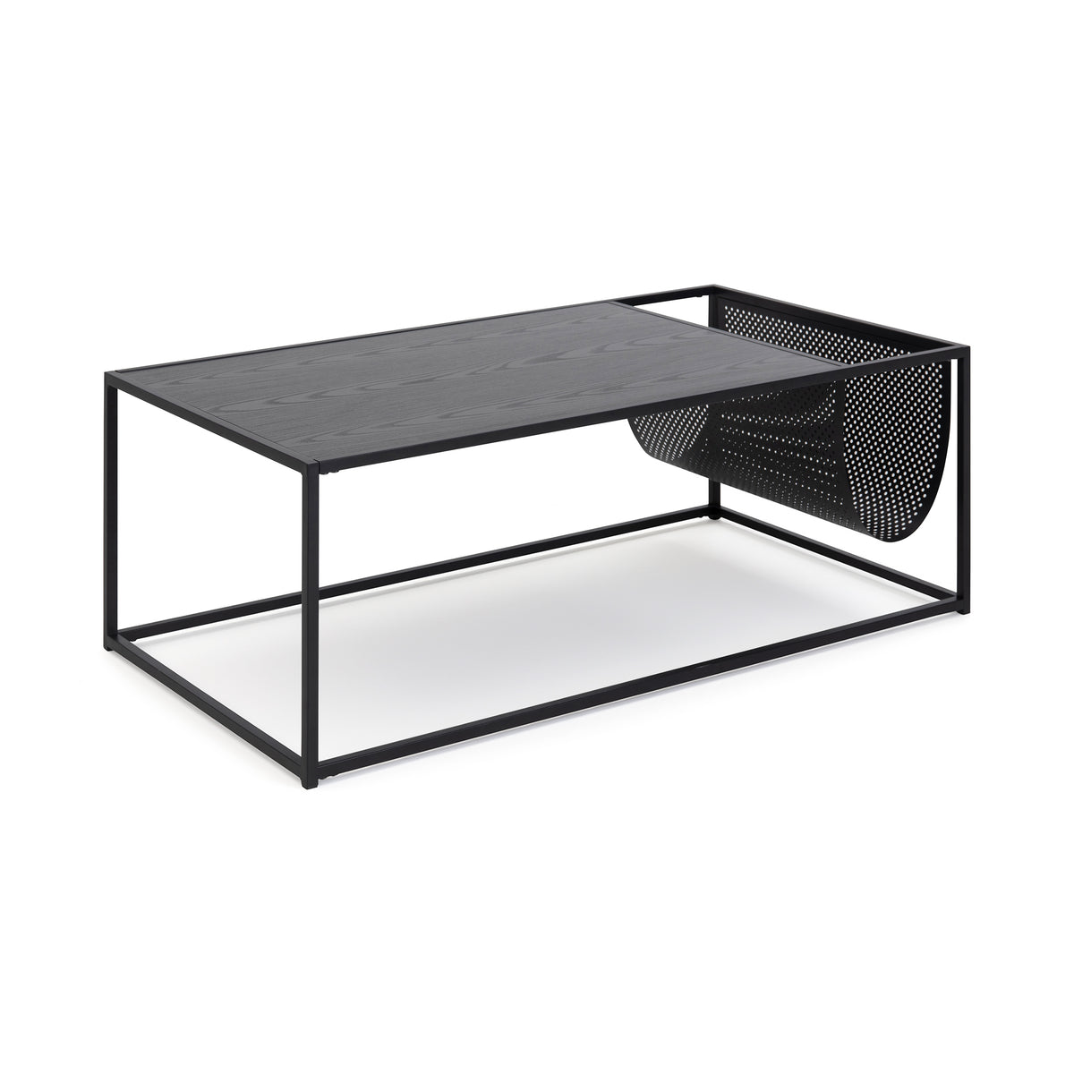 Table basse Skeleto 110 x 60 avec un bord en biais du côté du compartiment en filet – table basse de style industriel