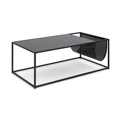 Table basse Skeleto 110 x 60 avec un bord en biais du côté du compartiment en filet – table basse de style industriel